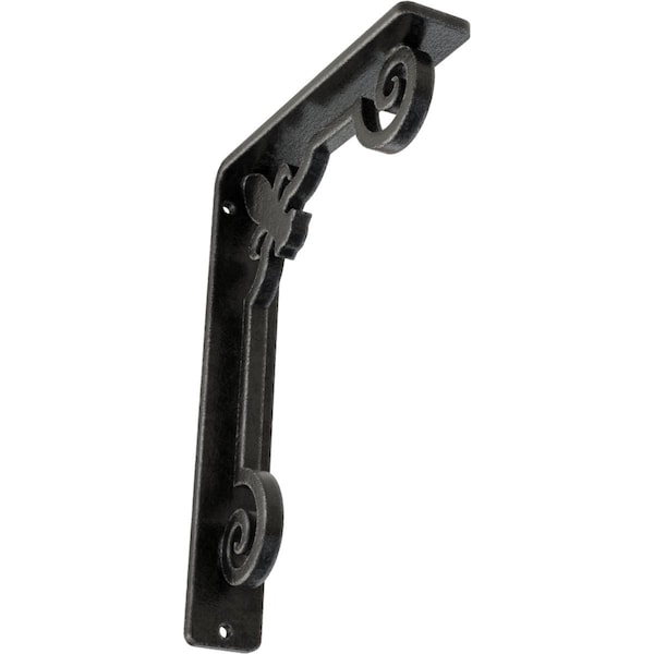 Ekena Millwork Fleur De Lis Wrought Iron Bracket, (Single center brace), Antiqued Pewter 1 1/2"W x 5 1/2"D x 8"H BKTM01X05X08SFLAPW - main